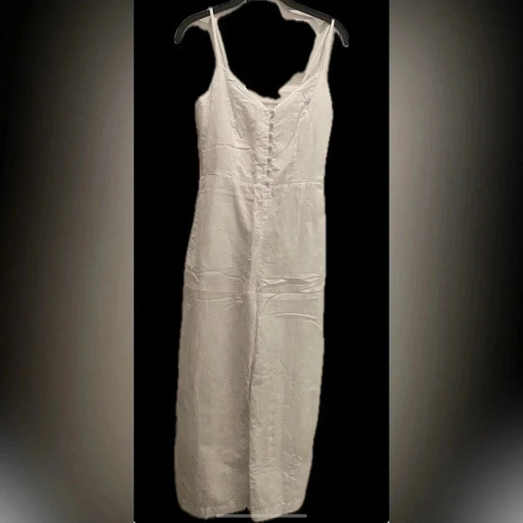 Banana Republic Cropped Linen Cotton White Wide Leg Jumpsuit Good Condition Sz 0 - Picture 2 of 12